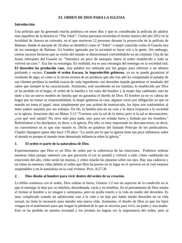 El Orden de Dios en la Iglesia | PDF | Dios | Primera epístola a los ...