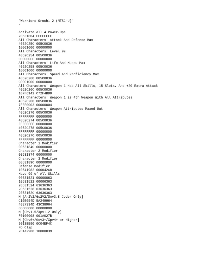 Warriors Orochi 2 Cheat Codes Guide PDF