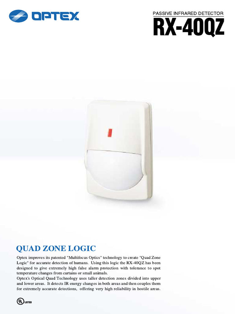 Optex RX-40QZ Passive Infrared Detector | PDF | Electromagnetic ...