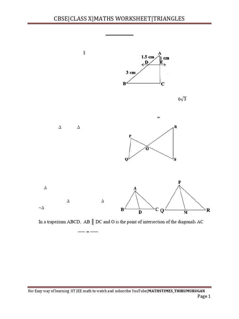 Cbse10mws 4 | PDF | Triangle | Euclidean Plane Geometry