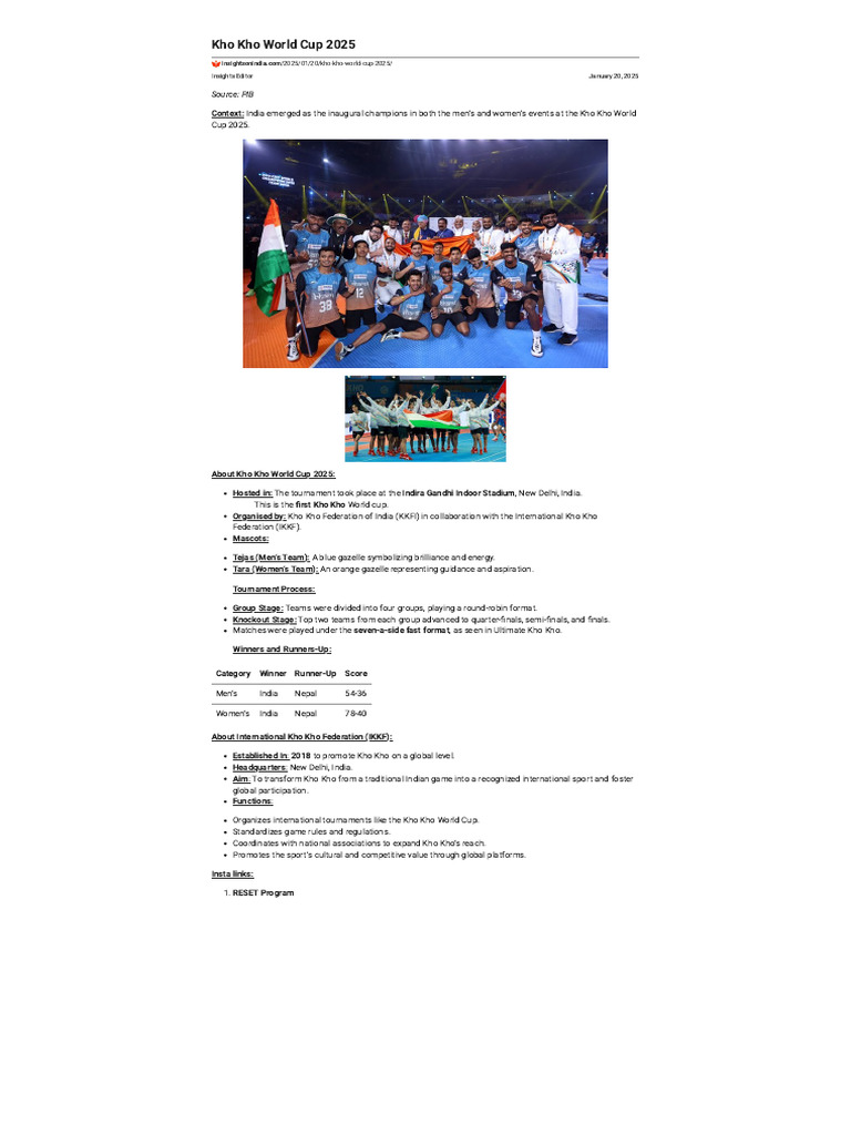 Kho Kho World Cup 2025 PDF