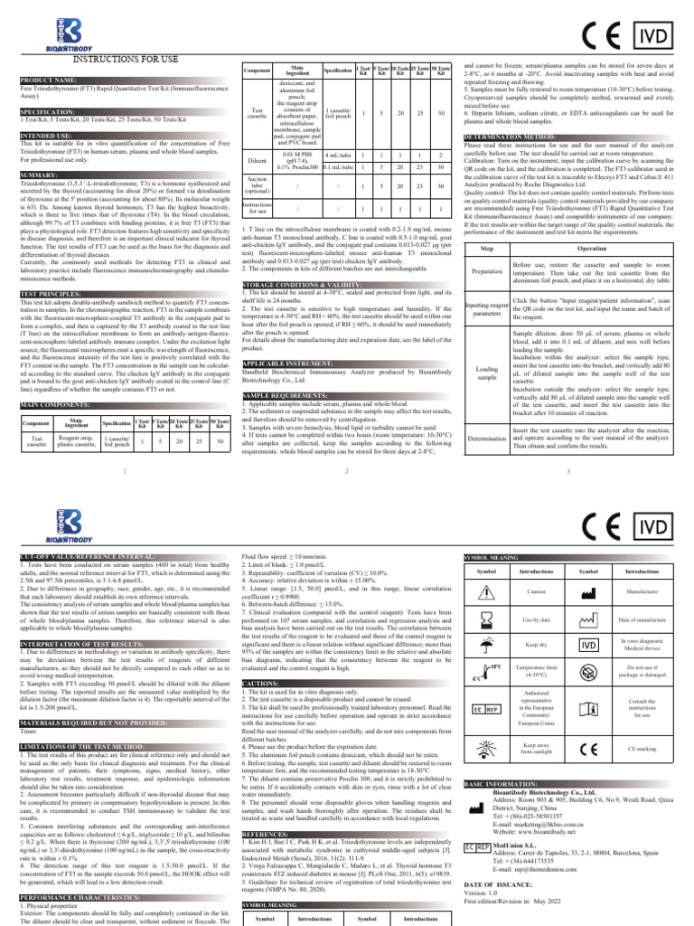 FT3 Rapid Test Kit for Thyroid Function | PDF | Medical Specialties ...
