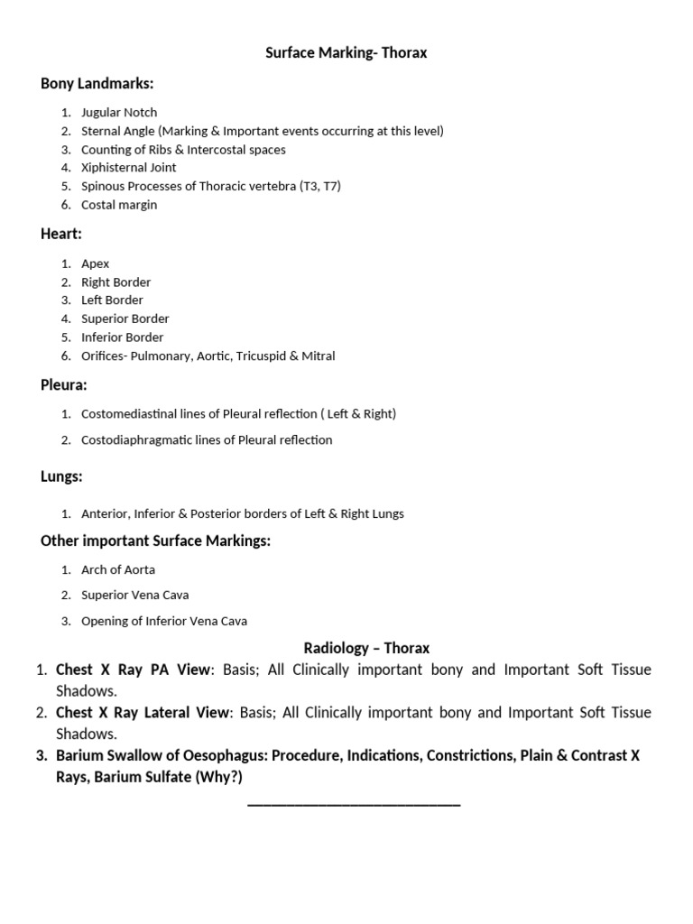 Thoracic Surface Markings Overview | PDF