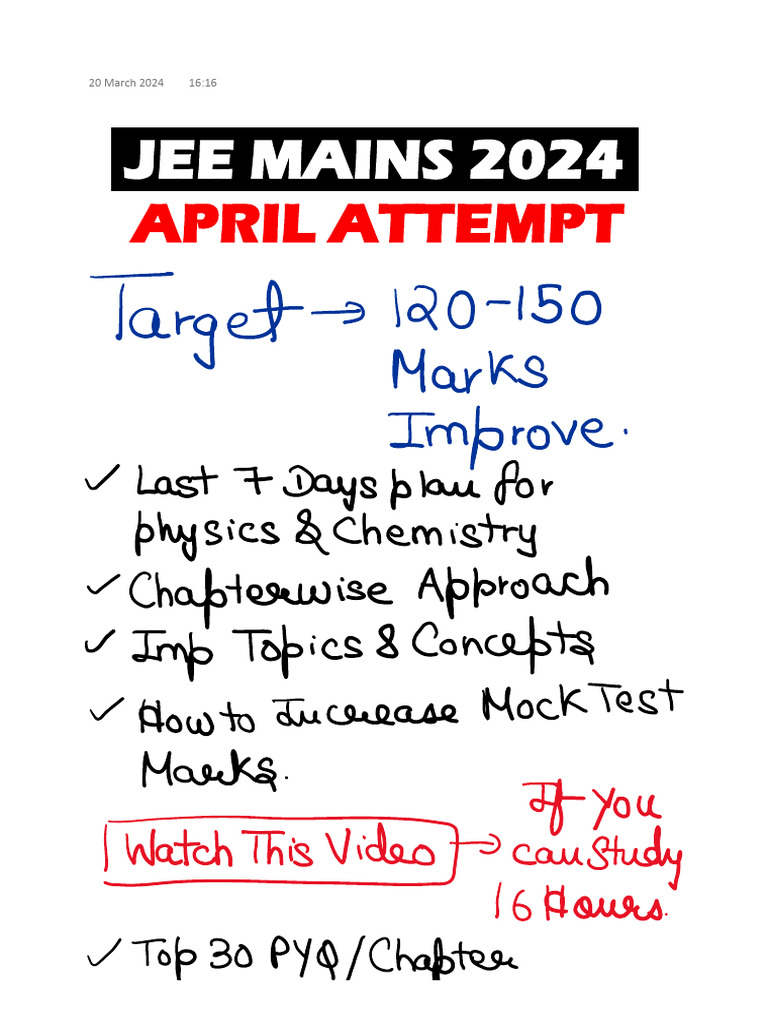 Jee Mains 2024 - 120-150 Marks Improve | PDF | Electricity | Optics