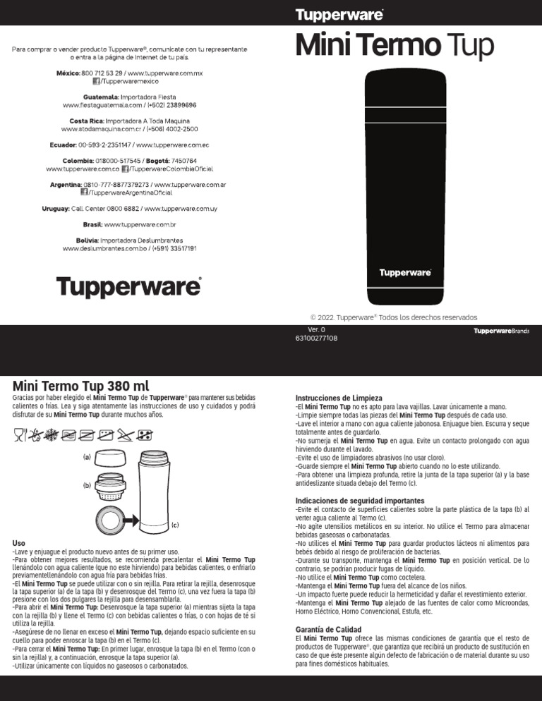 Mini Termo Tup de Tupperware: Instrucciones | PDF | Agua