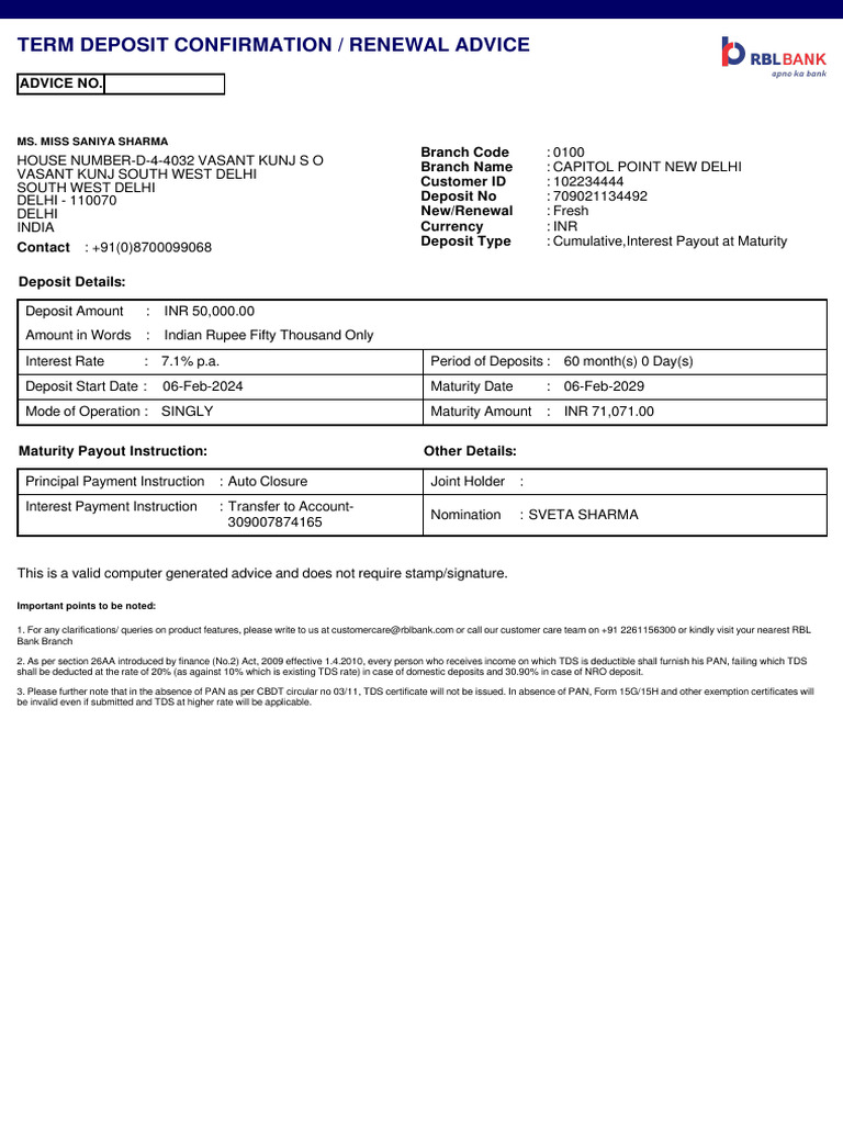 FD Interest Certificate Details | PDF | Interest | Taxes