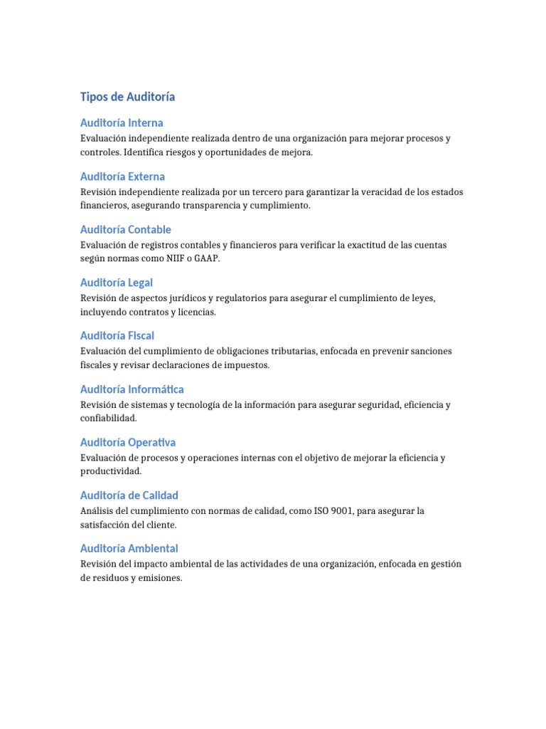 Tipos de Auditoría: Guía Completa | PDF