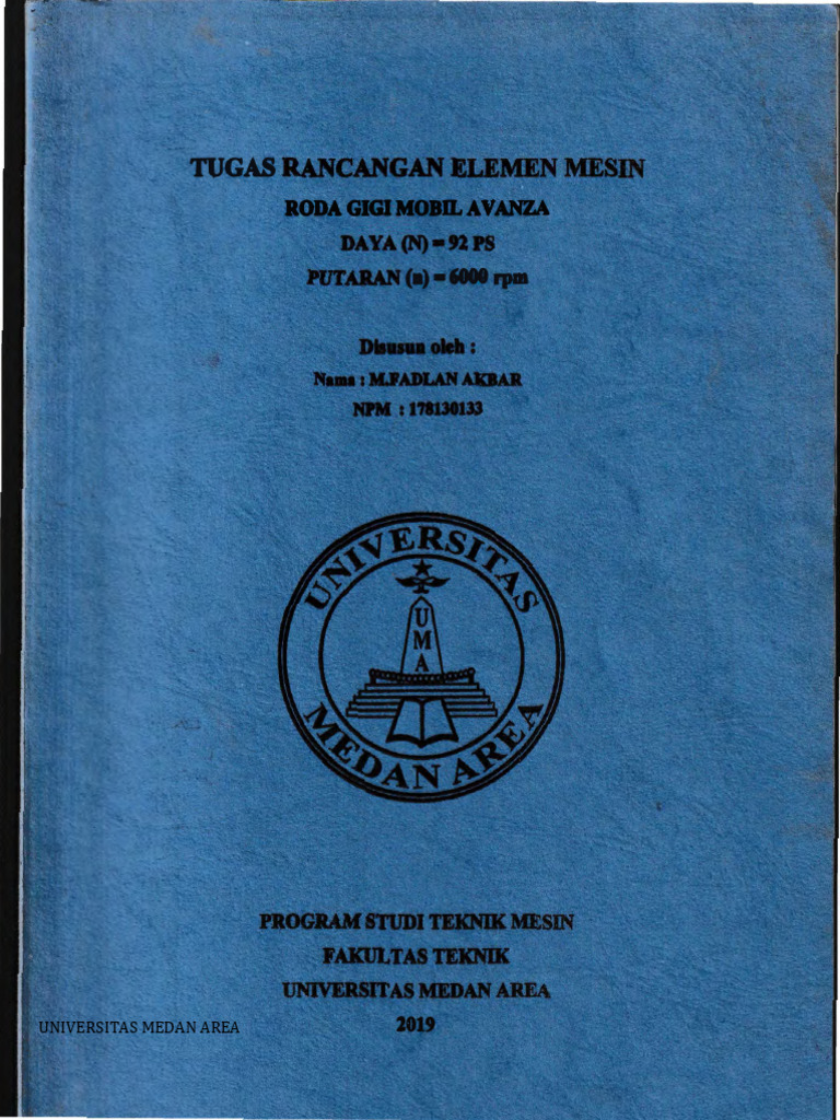 Tugas M Fadlan Akbar Tugas Rancangan Elemen Mesin Roda Gigi Mobil