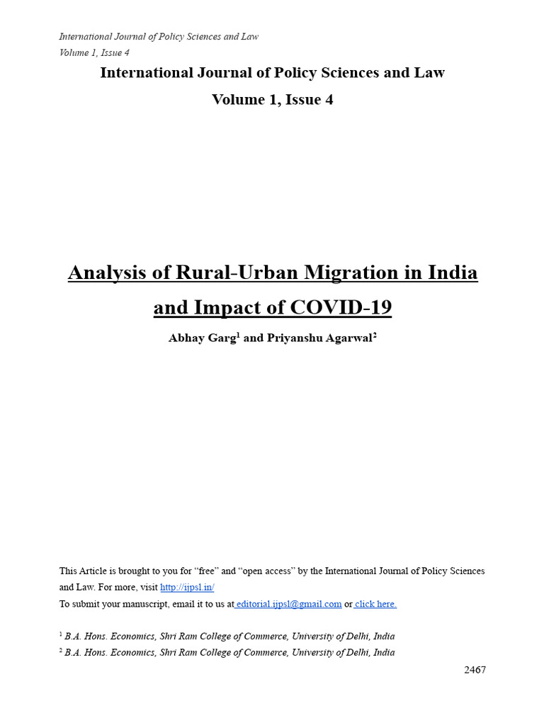 Rural-Urban Migration in India: COVID-19 Impact | PDF | Cost Of Living ...