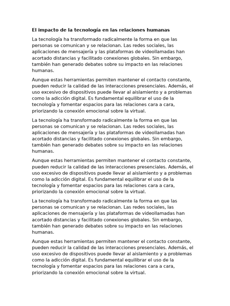 Impacto de la tecnología en relaciones humanas | PDF | Videotelefonía ...