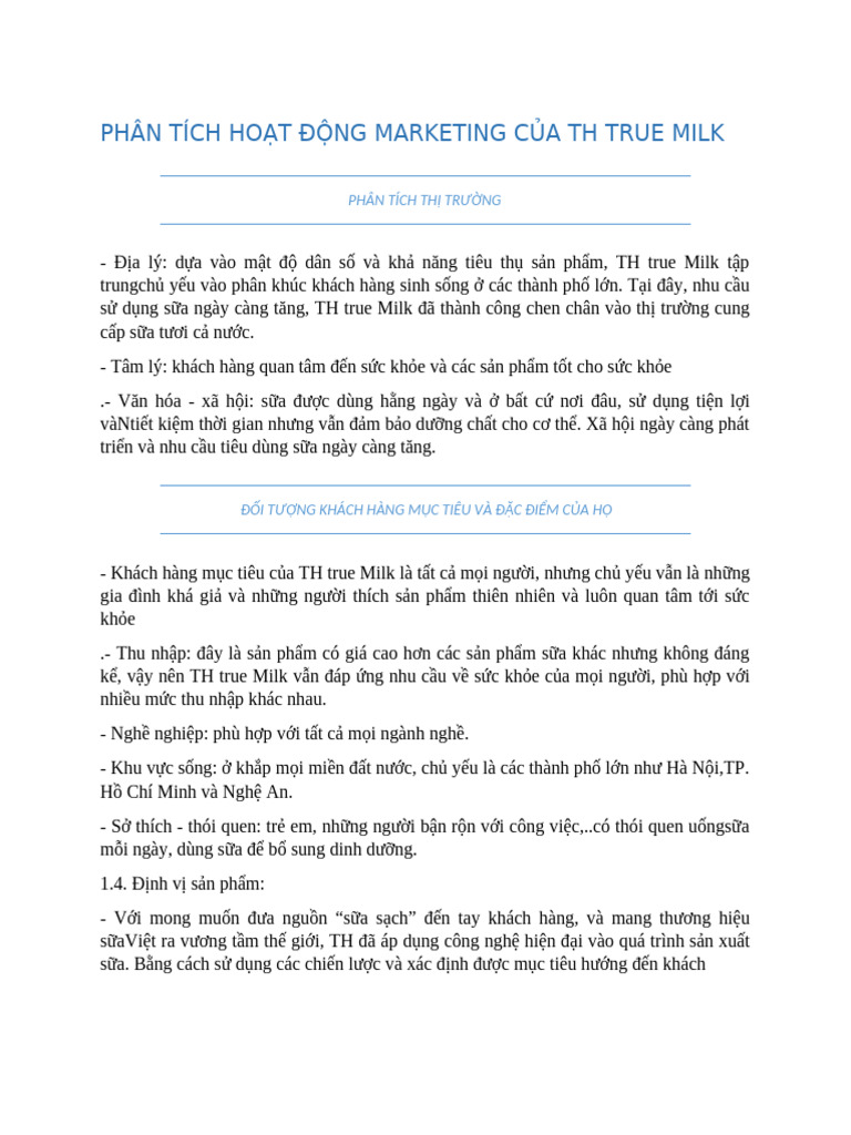 Phân Tích Ho T Đ NG Marketing C A TH True Milk | PDF