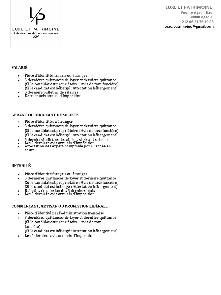 Documents requis pour locataires | PDF | Impôts | Financement du ...