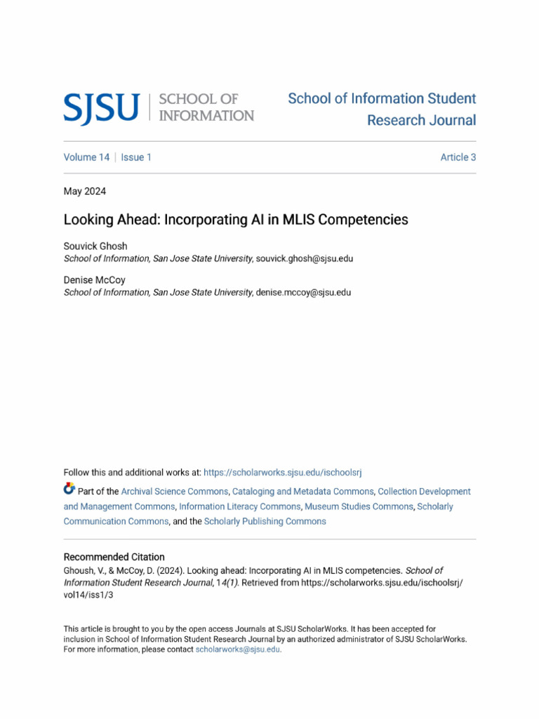 Incorporating AI in MLIS Competencies May 2024 | PDF