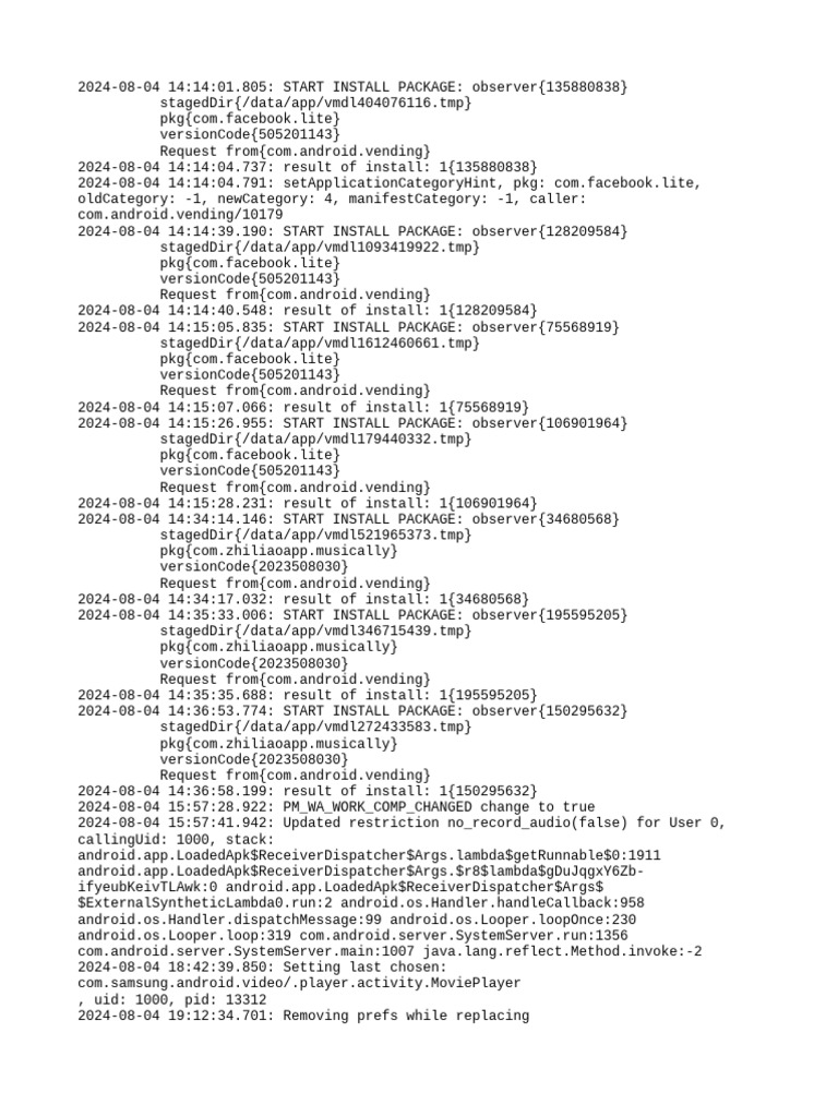 Android Package Installation Log | PDF | Android (Operating System ...