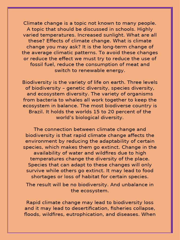 Biodiversity and Climate Change | PDF