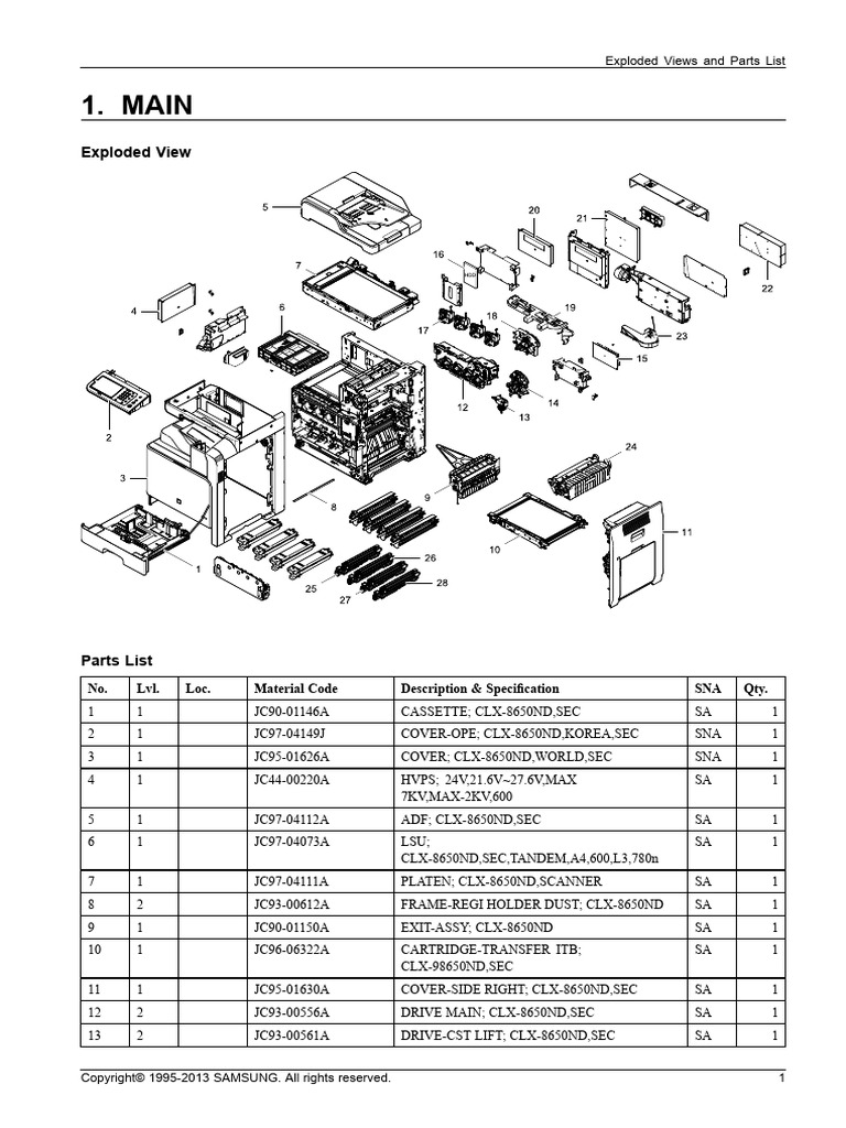 CLX-8650ND Exploded View Parts List | PDF | Civil Law (Common Law ...