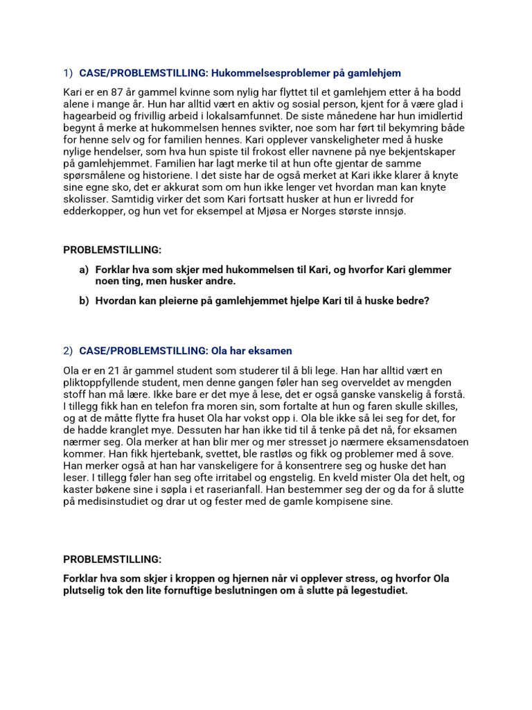 Case Og Problemstillinger Psycology | PDF