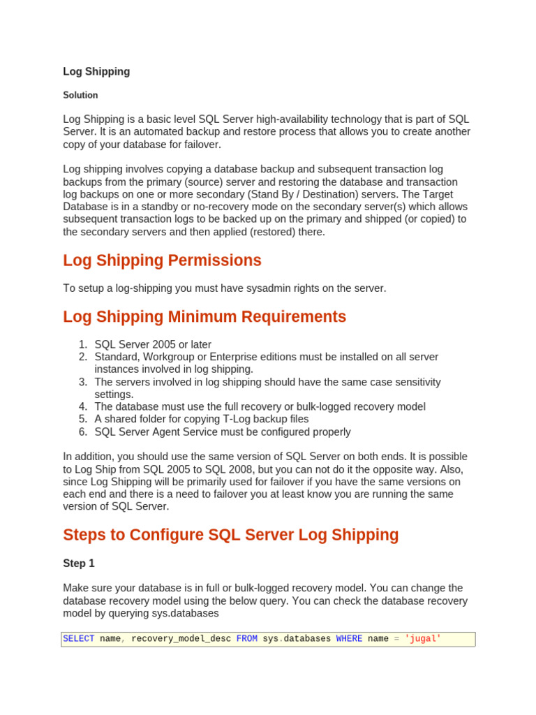 SQL Logshipping 2 | PDF | Databases | Backup