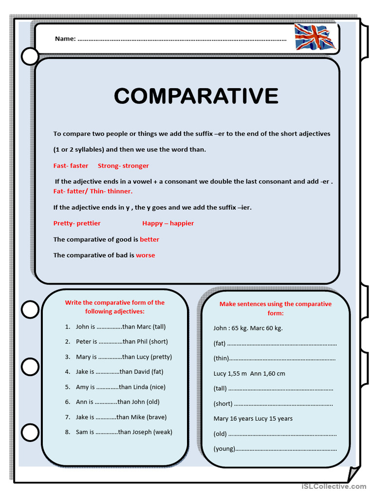 Comparative Adjectives Worksheet | PDF