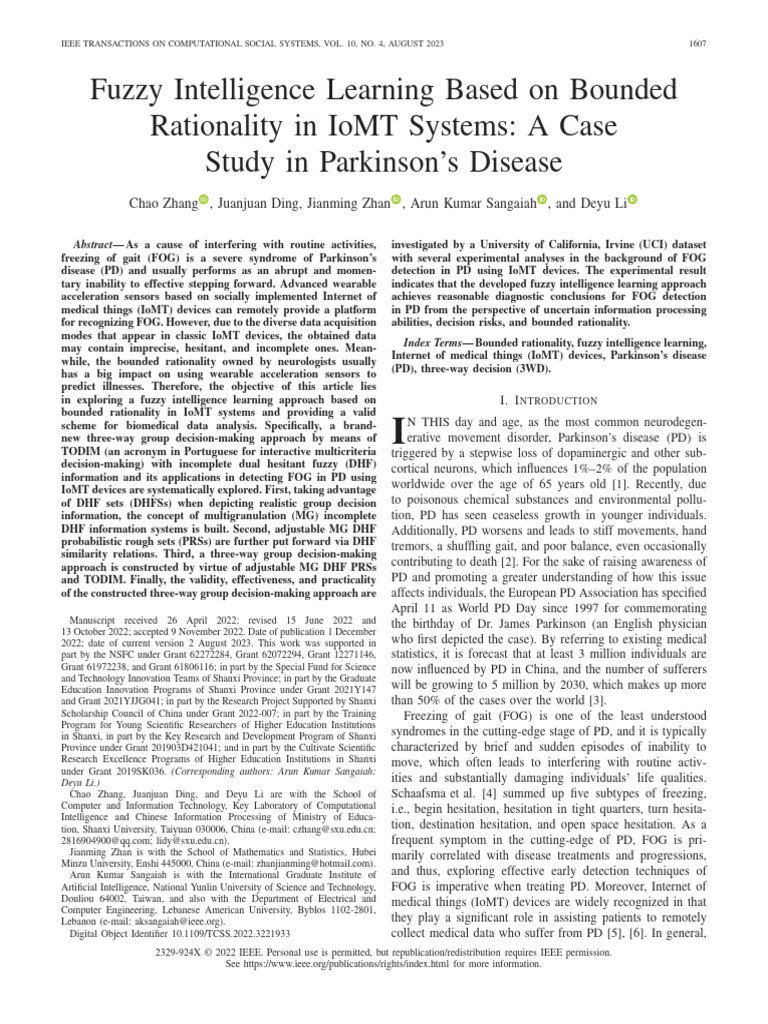 Fuzzy Intelligence Learning Based On Bounded Rationality in IoMT ...