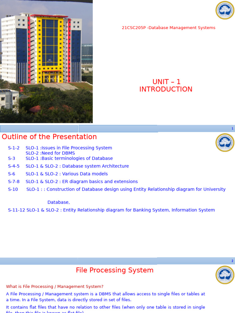 21csc205p Dbms Unit i Updated | PDF | Databases | Database Transaction