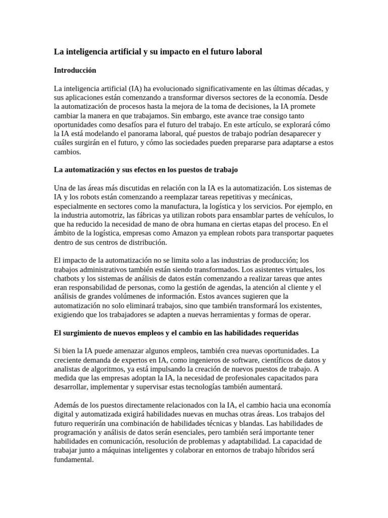 La Inteligencia Artificial y Su Impacto en El Futuro Laboral | PDF ...