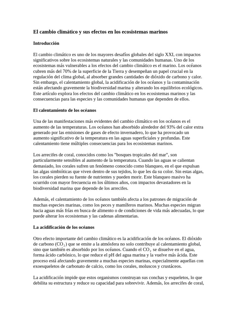 El cambio climático y sus efectos en los ecosistemas marinos | PDF ...