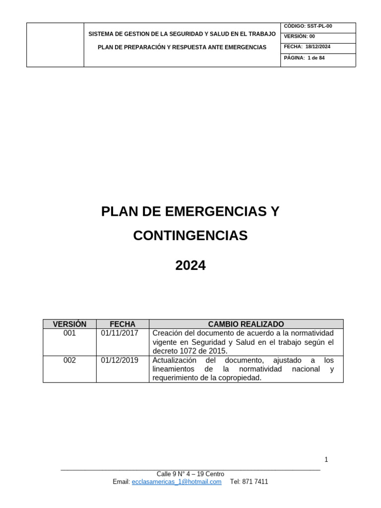 Plan de Emergencia - 2024 | PDF | Seguridad y salud ocupacional | Riesgo