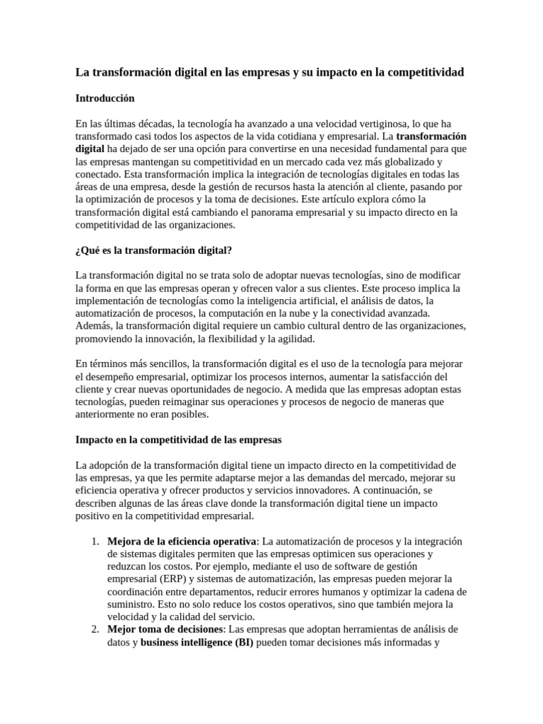 Impacto de la Transformación Digital en Competitividad | PDF | Business ...