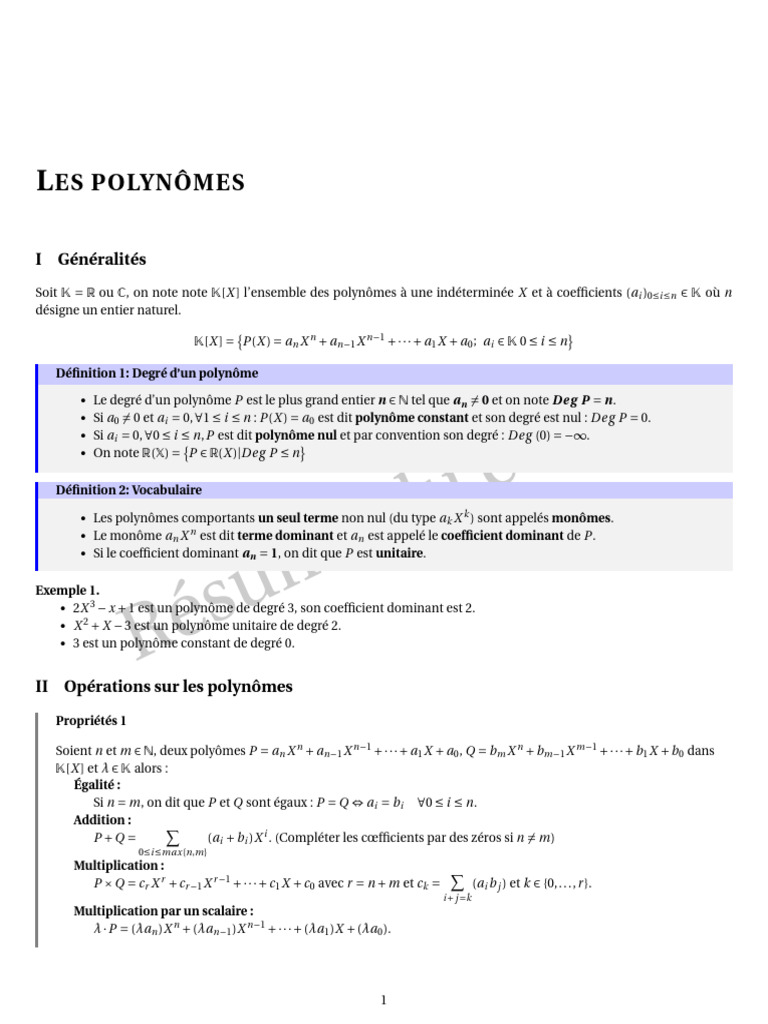 Introduction aux polynômes et opérations | PDF | Polynôme ...