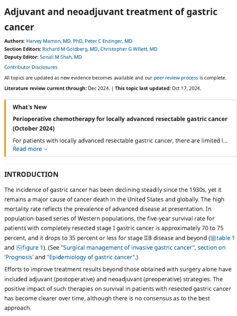 Adjuvant vs Neoadjuvant in Gastric Cancer | PDF | Cancer | Chemotherapy
