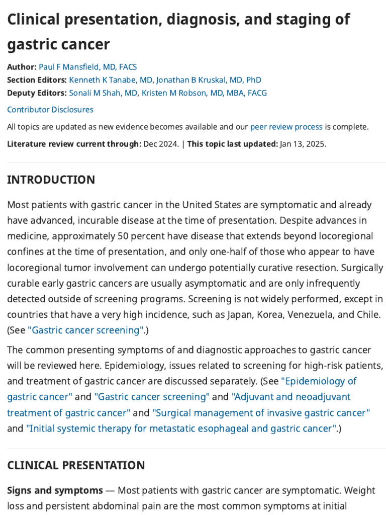 Clinical Presentation Diagnosis and Staging of Gastric Cancer | PDF ...