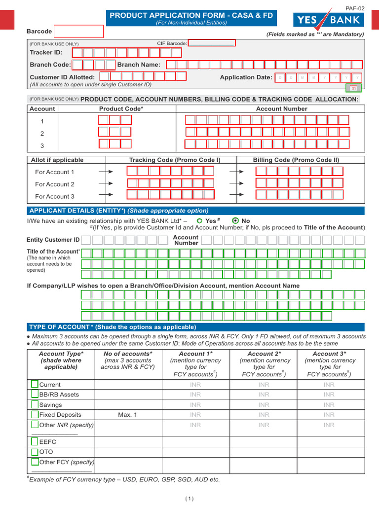 YES Bank Application Form for Entities | PDF | Banks | Cheque