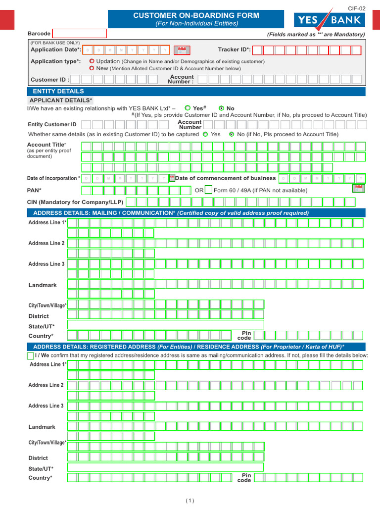 Non-Individual Customer Onboarding Form | PDF | Banks | Corporations