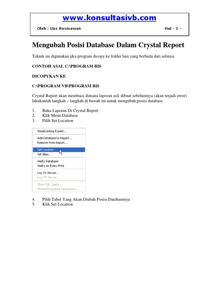 Mengubah Posisi Database di Crystal Report | PDF