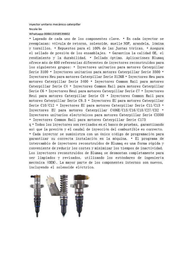 Inyectores Caterpillar: Mecánicos y HEUI | PDF | Inyección de ...