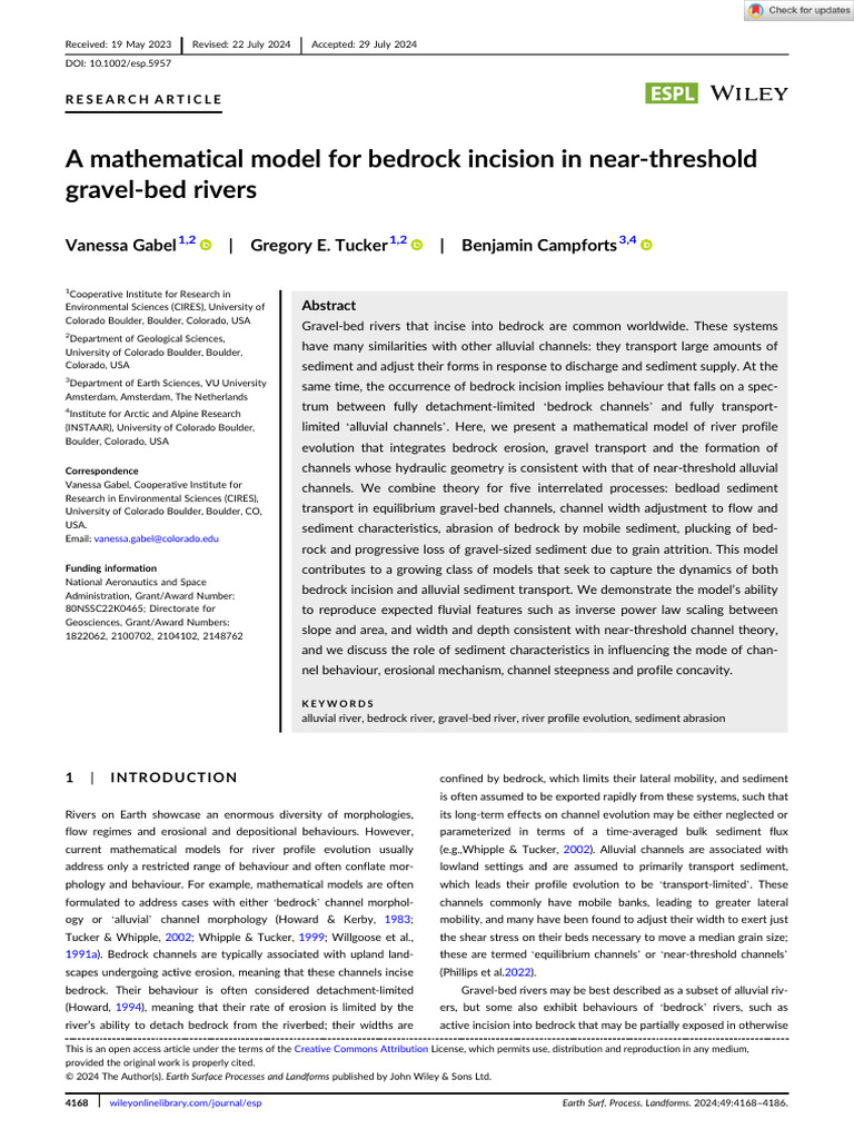 Earth Surf Processes Landf - 2024 - Gabel - A Mathematical Model For ...
