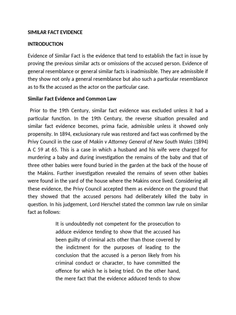 Evi Similar Fact Evidence | PDF | Prosecutor | Relevance (Law)