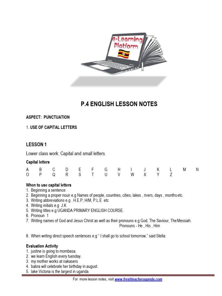 Primary 4 English Lesson Notes: Punctuation | PDF | Question ...