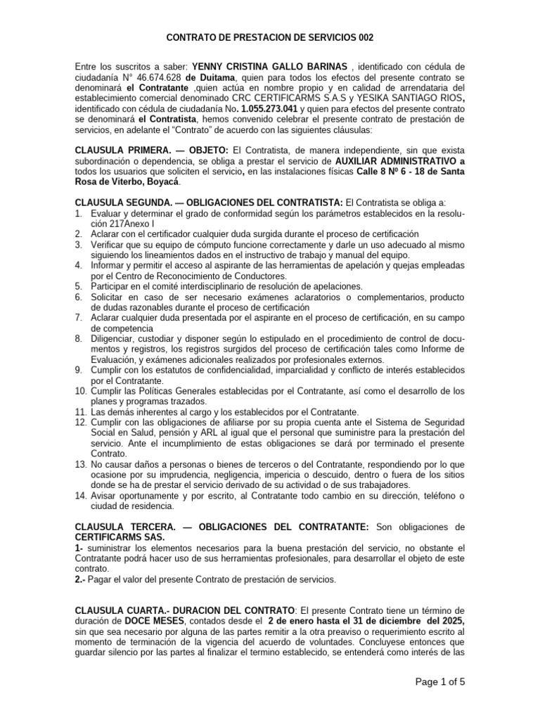 Contrato Servicios Generales | PDF | Derecho laboral | Daños y perjuicios