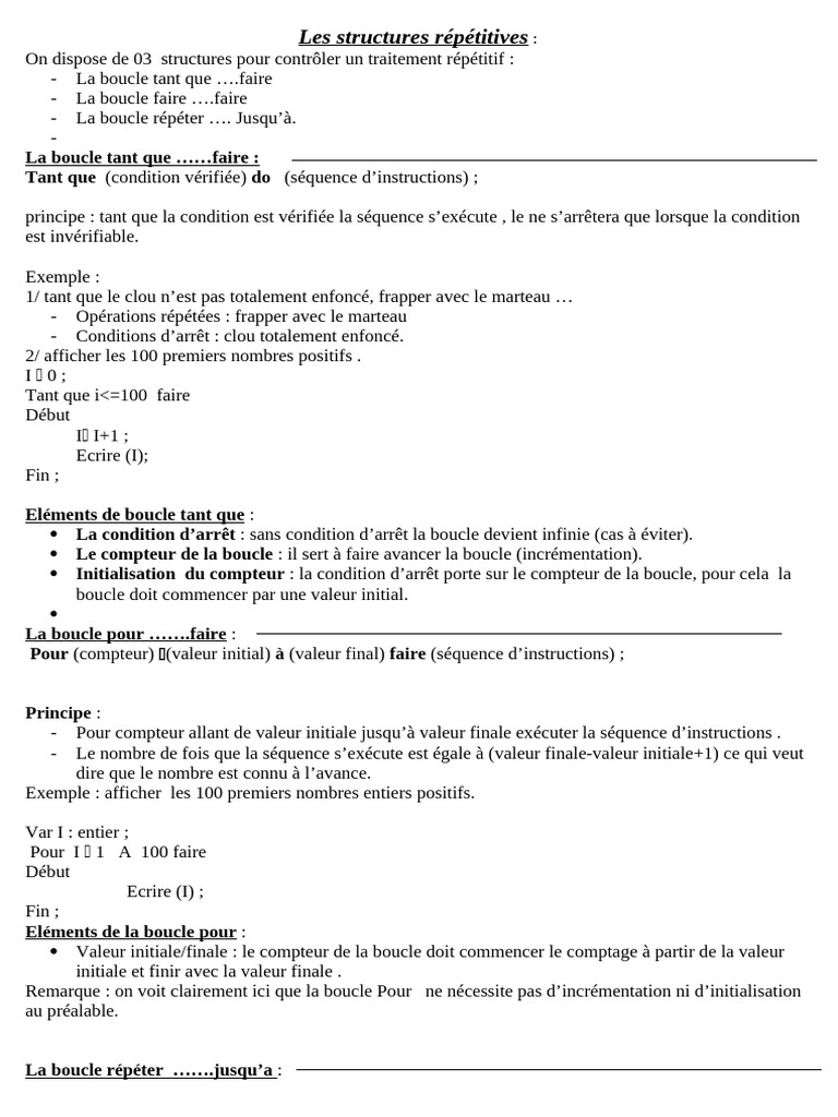 Structures de boucles en programmation | PDF | Structure de contrôle ...