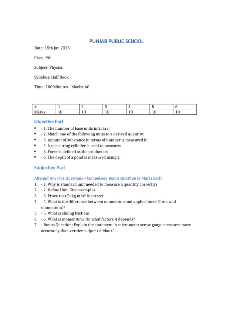 Physics Test Template | PDF