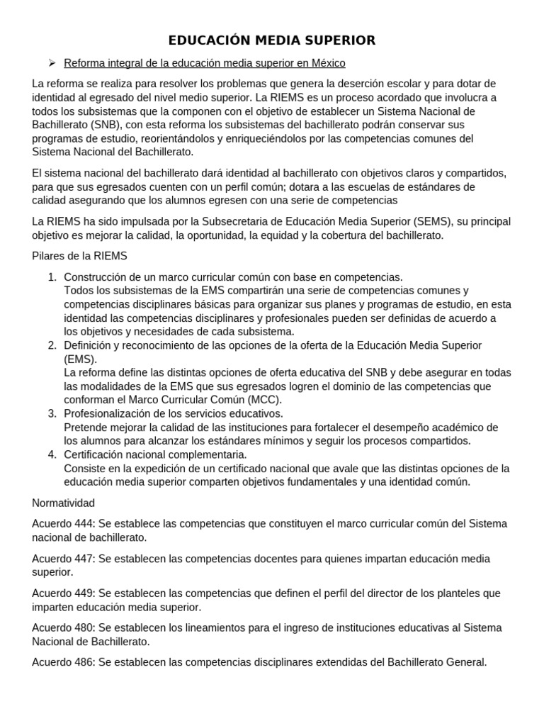 Reforma de la Educación Media Superior en México | PDF | Plan de ...