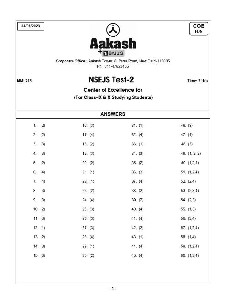 COE-NSEJS Test 2 Combined SOL | PDF | Mole (Unit) | Hydroxide