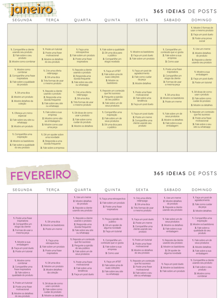 365 Ideias de Posts para Redes Sociais | PDF | Embalagem e rotulagem