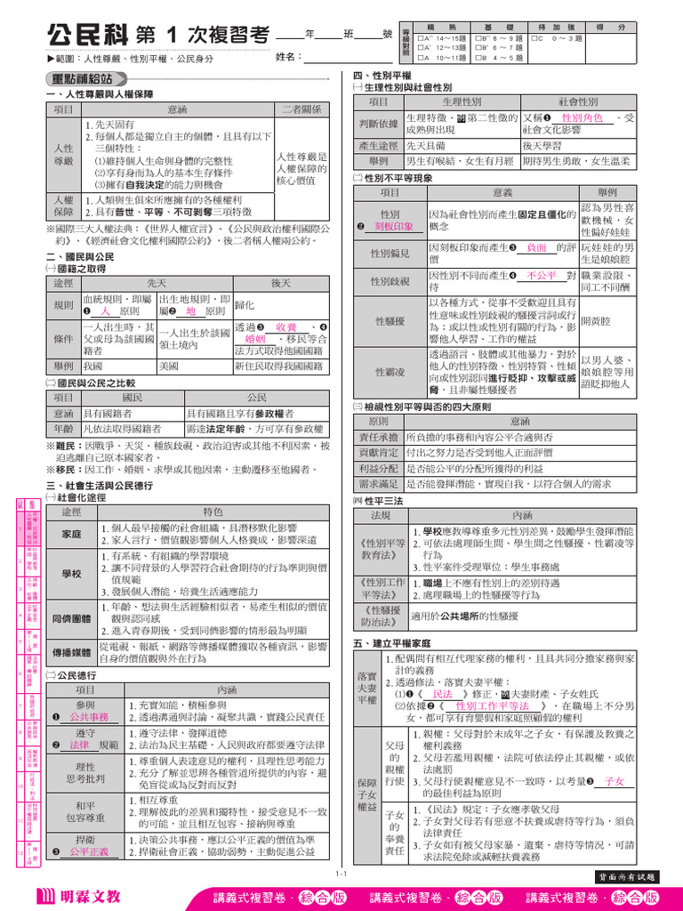 112 (一) 講義式複習卷公民教用| PDF