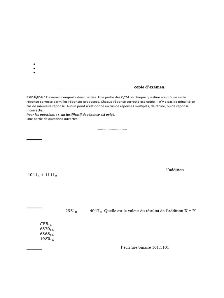 Examen Final LO11 2022 : QCM et Questions | PDF | Arithmétique | Code ...