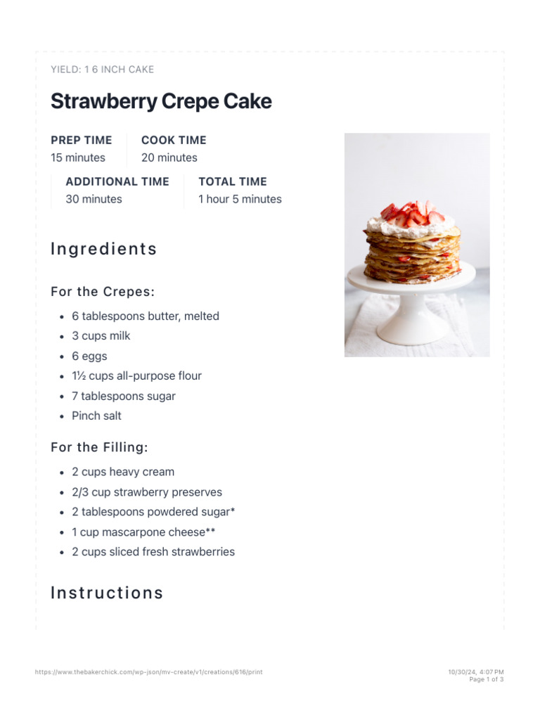 Strawberry Crepe Cake Recipe | PDF | Cakes | Batter (Cooking)
