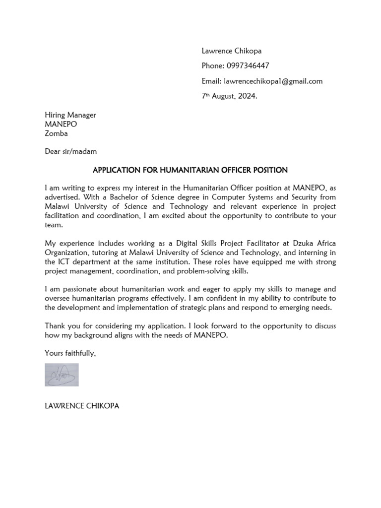 Application for Humanitarian Officer | PDF
