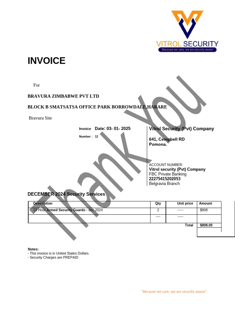December 2024 Invoice For BRAVURA | PDF